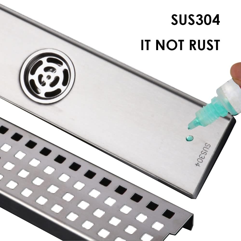 WOLFBIRD 30CM Duschrinne Edelstahl Ablaufrinne Bodenablauf,Selbstreinigender Siphon mit Geruchsstop, Haarsieb - Randablauf 304