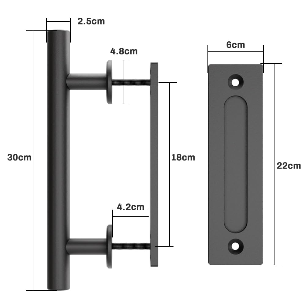 WOLFBIRD 30CM Scheunentorgriff, Schiebetür zieht-Griff, Schwarz Türgriff, Schiebetür Handgriff, Küchengriffe, Schiebe Türgriff, für Eine Holztür, Schranktür 2PC