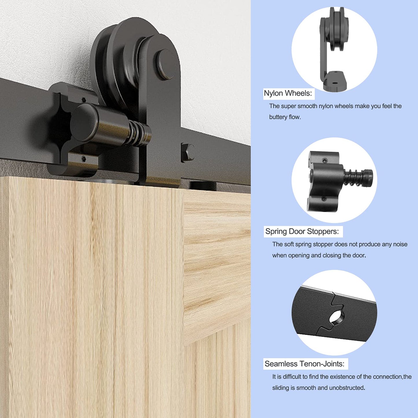 WOLFBIRD 183cm/6ft Sliding Door Hardware Kit, Accessories for Sliding Doors, The Rail Kit for Barn Door, Style 4