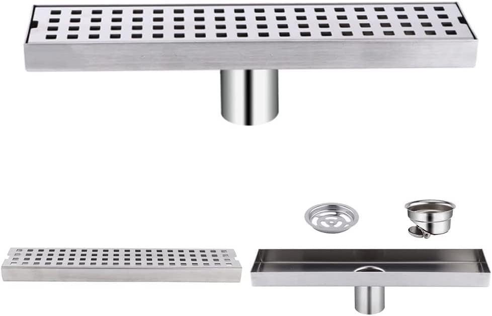 WOLFBIRD 30CM Duschrinne Edelstahl Ablaufrinne Bodenablauf,Selbstreinigender Siphon mit Geruchsstop, Haarsieb - Randablauf 304