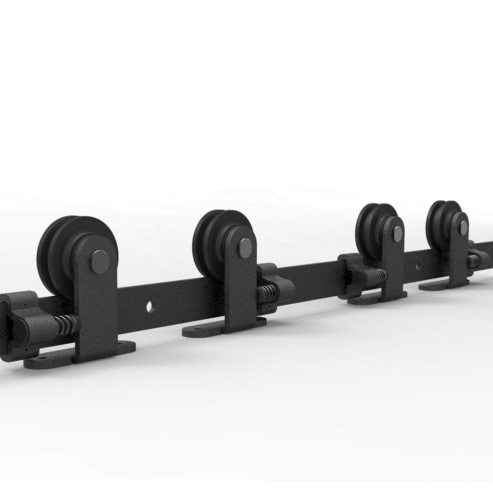 WOLFBIRD Sliding Barn Door Kit Double Door Track System Basic Black Closet Hardware 10FT/304CM Heavy Duty T Roller