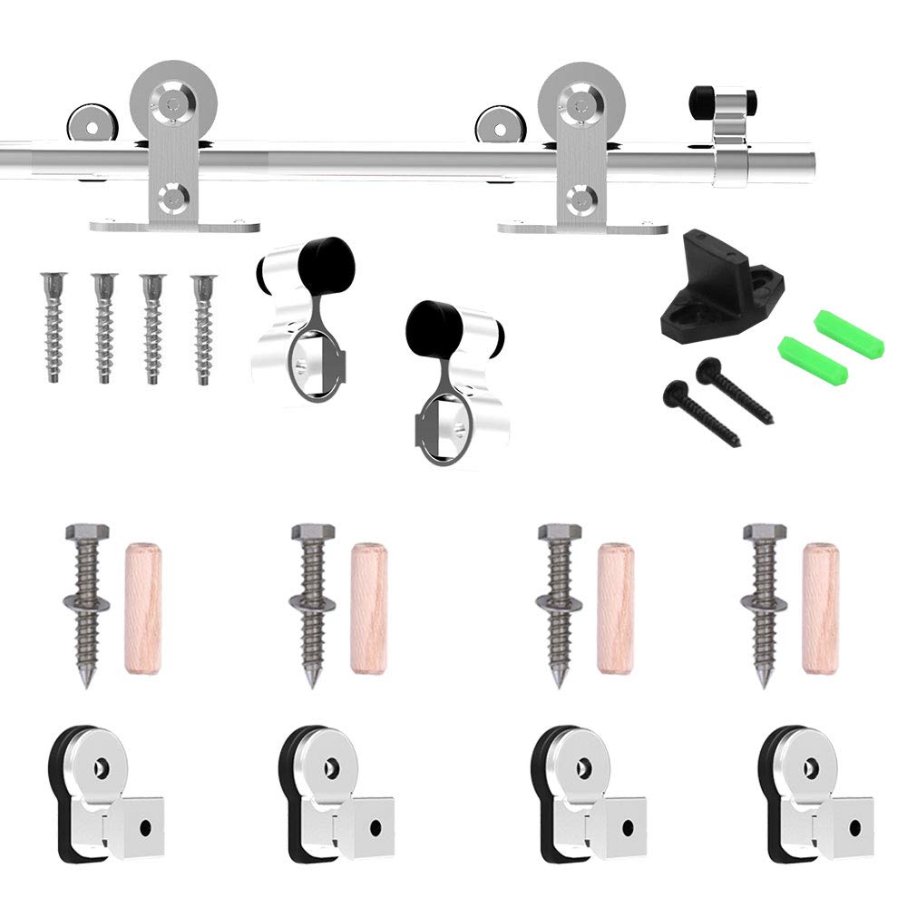 WOLFBIRD Stainless Steel Sliding Barn Door Hardware Kit 6FT/183CM for Single Wood Door Heavy Duty Sliding Door Track - T Shape Hanger