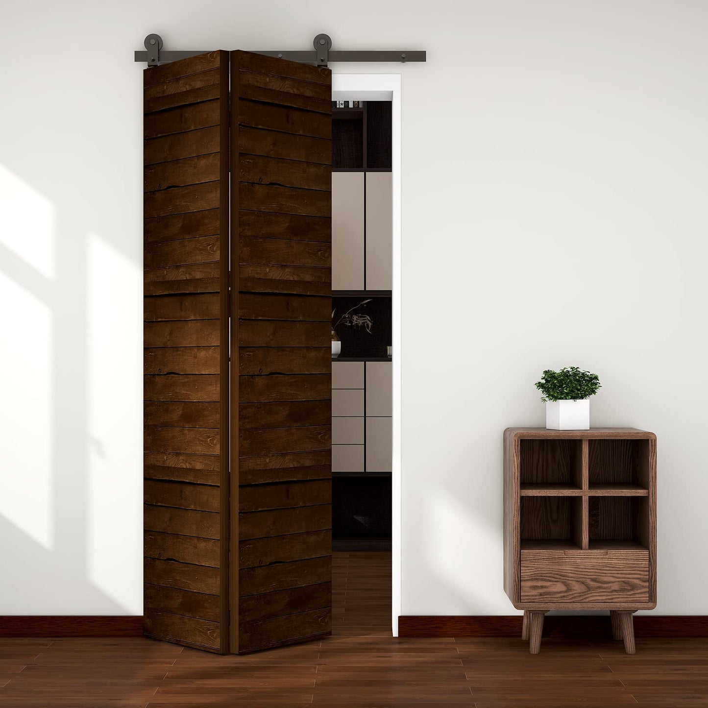 WOLFBIRD 150CM/5FT Bi-Folding Sliding Barn Door Hardware Kit, Heavy Duty Sturdy Barn Door Track Set, Smoothly and Quietly, for 2 Doors [Hardware Kit Only, No Door ]